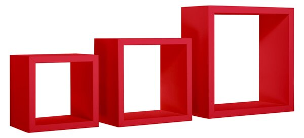 Set 3 Mensole da Parete Cubo in Fibra di Legno Rubic Rosso