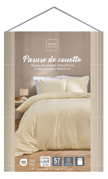 Set copripiumino e federa avorio per letto matrimoniale ed esteso 240x220 cm Linella – douceur d'intérieur