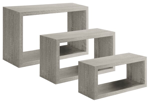 Set 3 Mensole da Parete Rettangolare in Fibra di Legno Trittico Rovere Grigio New