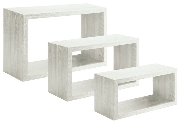 Set 3 Mensole da Parete Rettangolare in Fibra di Legno Trittico Rovere Sbiancato
