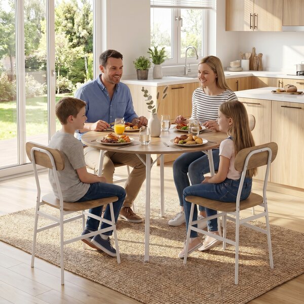 HOMCOM Set Tavolo da Pranzo con 4 Sedie, Tavolo Cucina con Sedie per 4 Persone, Struttura in Metallo, Naturale | Aosom Italy