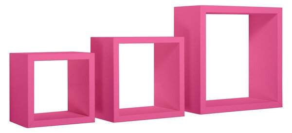 Set 3 Mensole da Parete Cubo in Fibra di Legno Rubic Fuxia