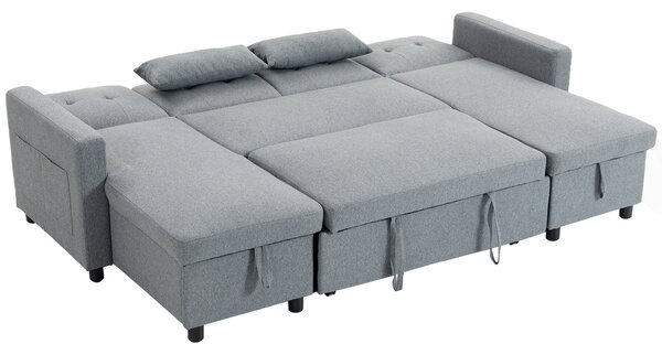 HOMCOM Divano Angolare 4 Posti con Funzione Letto e Contenitore a U, Divano con Chaiselongue, Schienale Regolabile, Effetto Lino | Aosom Italy