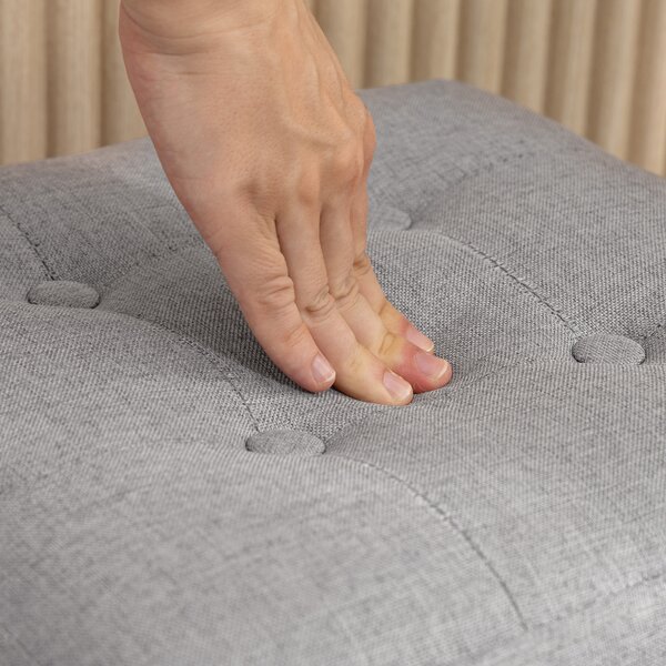 HOMCOM Pouf Quadrato Piccolo con Tasca Laterale, Poggiapiedi in Tessuto Effetto Lino con Gambe in Legno di Gomma, Grigio Chiaro | Aosom Italy