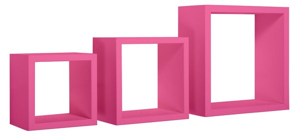 Set 3 Mensole da Parete Cubo in Fibra di Legno Rubic Fuxia