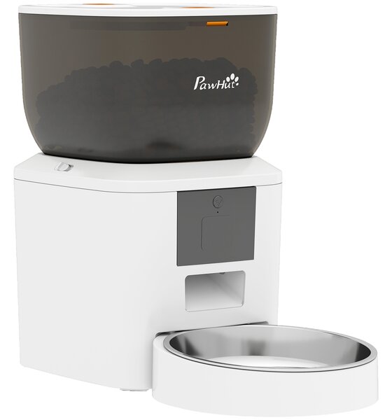 PawHut Distributore Automatico Cibo 4L per Gatti con WiFi 2,4G, App Controllo con Registratore 10s e Ciotola, Bianco | Aosom Italy