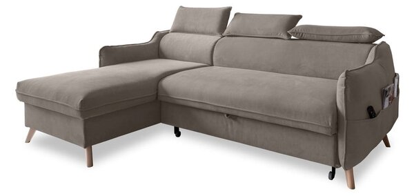 Divano letto angolare in velluto marrone chiaro (angolo sinistro) Sweet Harmony - Miuform