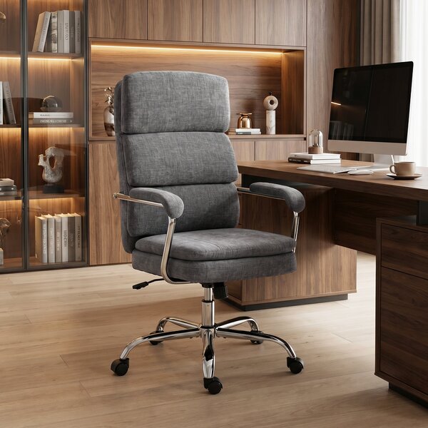 HOMCOM Sedia da Scrivania Regolabile in Altezza, Girevole a 360° per Lavoro da Casa, 65x72,5x118 cm, Grigio | Aosom Italy