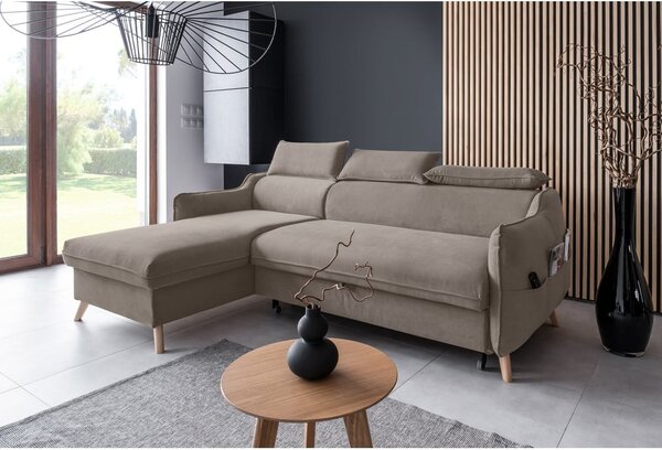 Divano letto angolare in velluto marrone chiaro (angolo sinistro) Sweet Harmony - Miuform