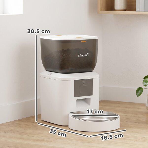 PawHut Distributore Automatico Cibo 4L per Gatti con WiFi 2,4G, App Controllo con Registratore 10s e Ciotola, Bianco | Aosom Italy