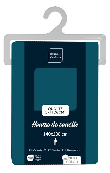 Copripiumino color petrolio in cotone per letto singolo 140x200 cm Lina – douceur d'intérieur