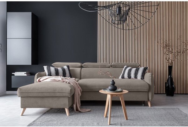 Divano letto angolare in velluto marrone chiaro (angolo sinistro) Sweet Harmony - Miuform