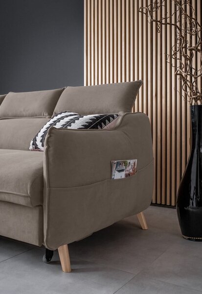 Divano letto angolare in velluto marrone chiaro (angolo sinistro) Sweet Harmony - Miuform