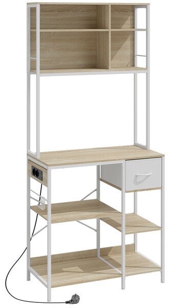 HOMCOM Scaffale da Cucina, Supporto per Microonde con Ripiani e 6 Ganci, per Spazi Ridotti, 80x40x181 cm, Rovere | Aosom Italy