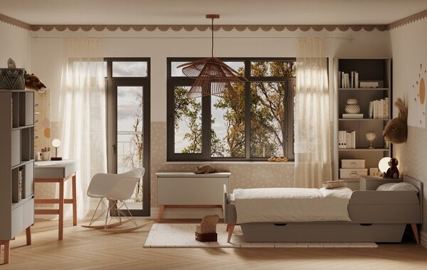 Cassetto grigio sotto il letto per bambini 90x200 cm Swing - Pinio