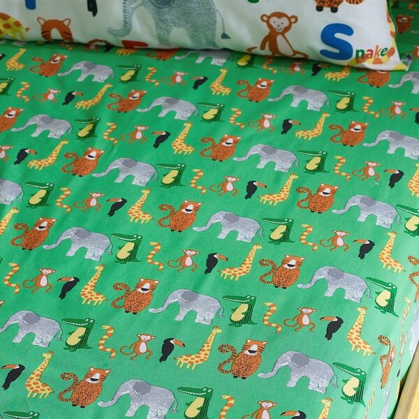 Lenzuolo con angoli per bambini verde per letto singolo 90x190 cm Animal Magic – Catherine Lansfield