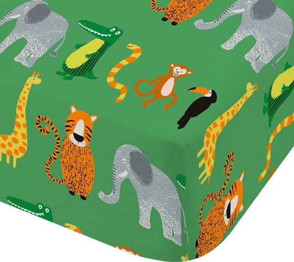 Lenzuolo con angoli per bambini verde per letto singolo 90x190 cm Animal Magic – Catherine Lansfield