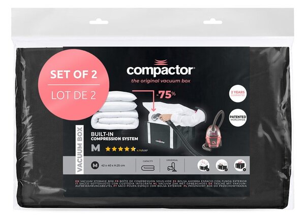 Set di organizer per vestiti sottovuoto/rinforzati in tessuto 2 pz 42x25x25 cm Black Edition – Compactor