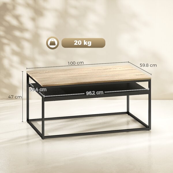 HOMCOM Tavolino Moderno, Stile Industriale, con 2 Ripiani e Piedini Regolabili, 100x59,8x47 cm, Rovere | Aosom Italy