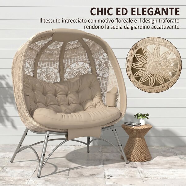 Outsunny Lettino da Giardino 2 Posti con Copertura Decorata e Cuscino Spesso, 126x75x142 cm, Marrone | Aosom Italy