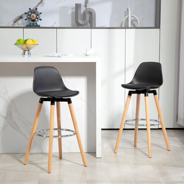 HOMCOM Set 2 Sgabelli Bar in PU Moderni, Sgabelli Cucina Alti con Schienale, Poggiapiedi in Acciaio, Seduta Alta 69 cm Imbottita, Gambe in Legno | Aosom Italy