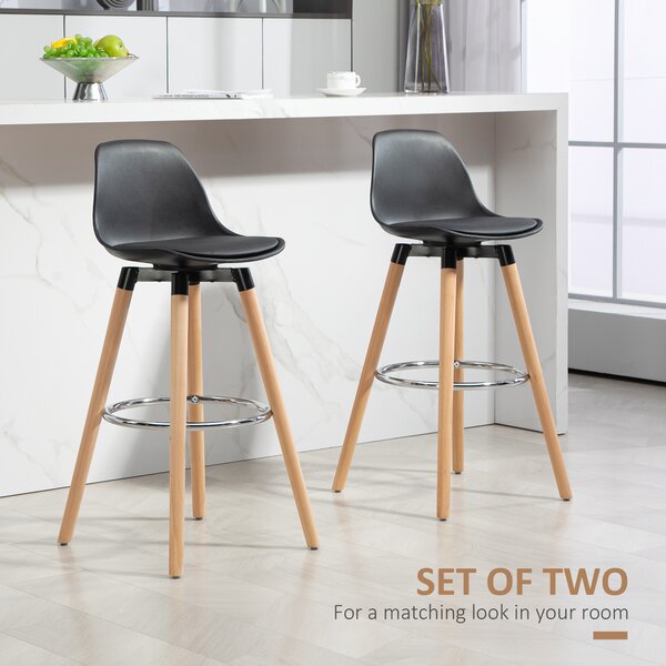 HOMCOM Set 2 Sgabelli Bar in PU Moderni, Sgabelli Cucina Alti con Schienale, Poggiapiedi in Acciaio, Seduta Alta 69 cm Imbottita, Gambe in Legno | Aosom Italy