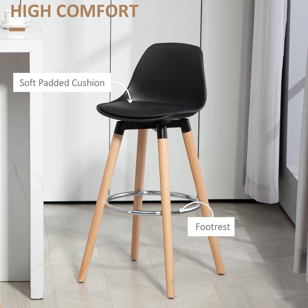HOMCOM Set 2 Sgabelli Bar in PU Moderni, Sgabelli Cucina Alti con Schienale, Poggiapiedi in Acciaio, Seduta Alta 69 cm Imbottita, Gambe in Legno | Aosom Italy