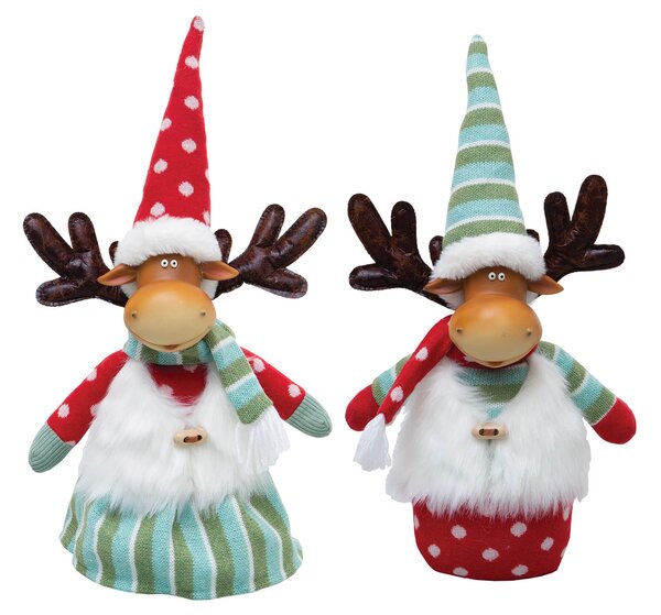 Set 2 Pupazzi Renna H44 cm in Tessuto Pois e Righe