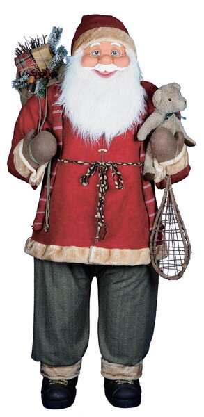 Pupazzo Babbo Natale H180 cm con Doni Orso e Racchettoni Rosso e Grigio