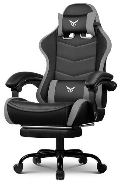 Sedia da gioco GTPLAYER Sedia da ufficio ergonomica, sedia da gioco con poggiapiedi, poggiatesta regolabile e supporto lombare, poltrona da gioco, grigia