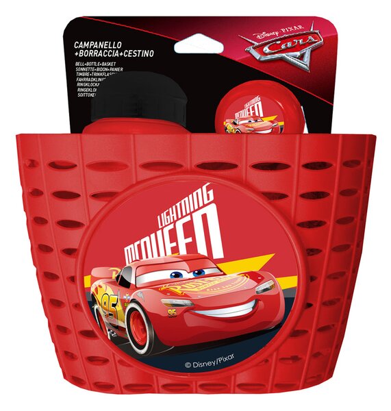 Set Cestino Borraccia e Campanello per Bicicletta con Licenza Disney Cars