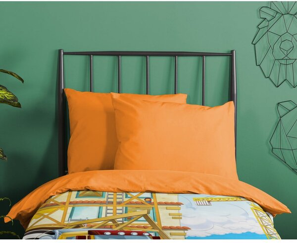 Set copripiumino e federa da bambini arancione in cotone per letto singolo 140x200 cm Building – Good Morning