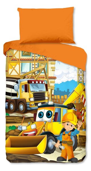 Set copripiumino e federa da bambini arancione in cotone per letto singolo 140x200 cm Building – Good Morning