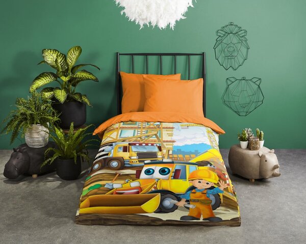 Set copripiumino e federa da bambini arancione in cotone per letto singolo 140x200 cm Building – Good Morning
