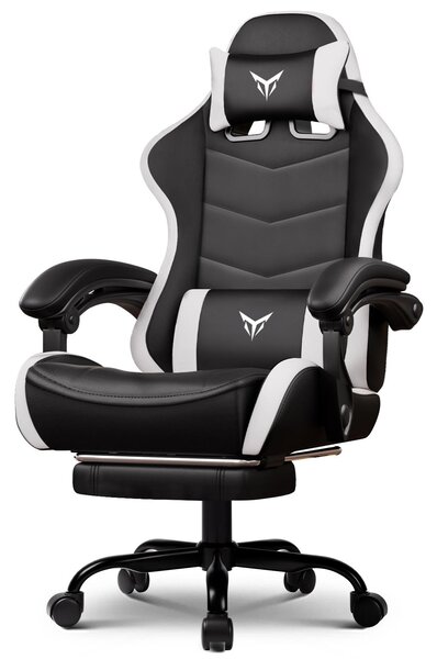 GTPLAYER Sedia da gioco Sedia da ufficio Sedia da gioco ergonomica con poggiapiedi, poggiatesta regolabile e supporto lombare, poltrona da gioco, bianca