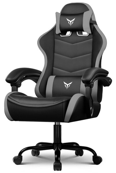 GTPLAYER Sedia da gioco Sedia da ufficio Sedia da gioco ergonomica con poggiatesta e supporto lombare regolabili, poltrona da gioco, grigia