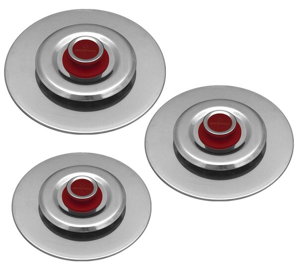 Kit 3 Coperchi Magici Antiodore Ventur Magic Ø27, Ø31, Ø35 cm Cooker in Acciaio Inox Pomello Rosso