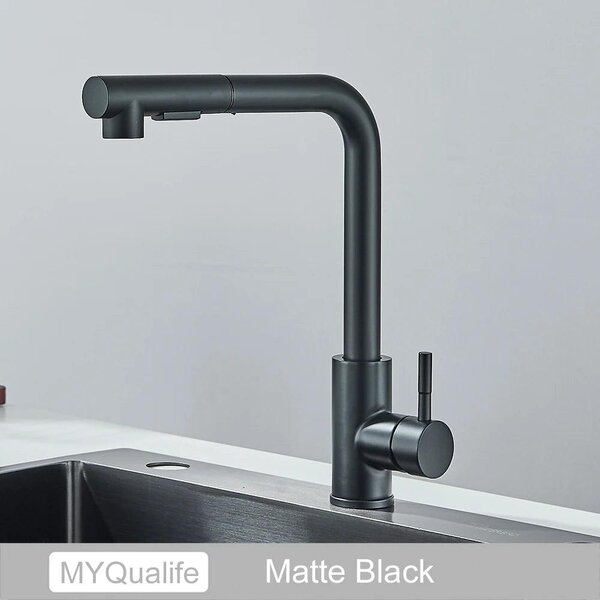 Rubinetto da cucina, rubinetto da cucina ad alta pressione con doccetta estraibile in acciaio inossidabile, rubinetto girevole a 360°, 2 modalità di getto, rubinetto per lavello, finitura spazzolata. Colore: nero
