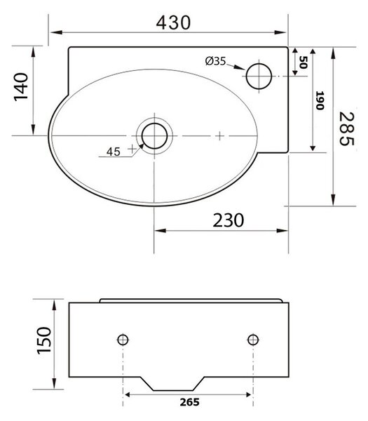 Lavabo bianco in ceramica 43x28,5 cm Ribera – Sapho