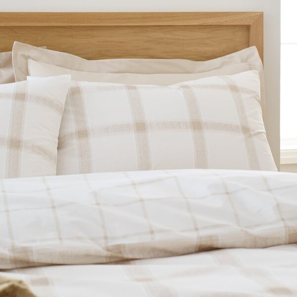 Set copripiumino e federa beige in cotone per letto matrimoniale 200x200 cm Oxton Check – Bianca