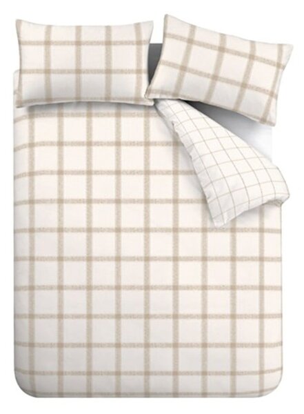Set copripiumino e federa beige in cotone per letto matrimoniale 200x200 cm Oxton Check – Bianca