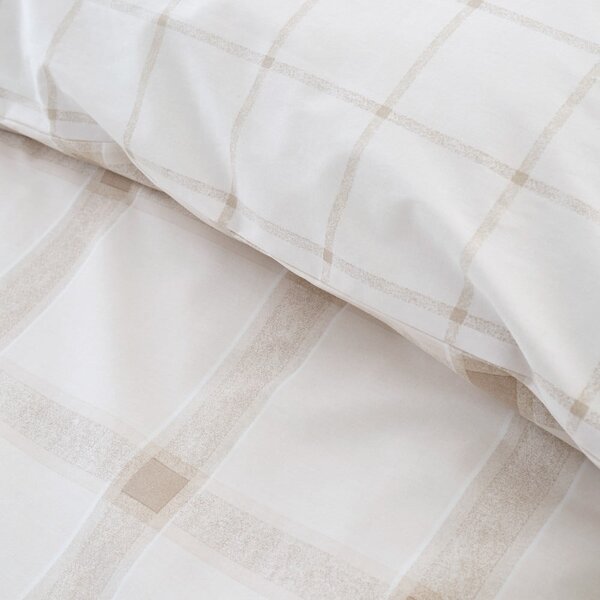Set copripiumino e federa beige in cotone per letto matrimoniale 200x200 cm Oxton Check – Bianca