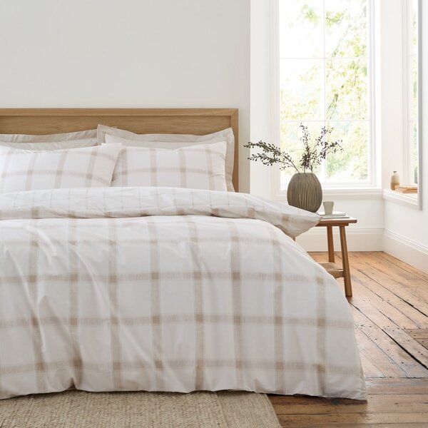 Set copripiumino e federa beige in cotone per letto matrimoniale 200x200 cm Oxton Check – Bianca