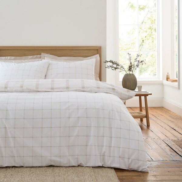 Set copripiumino e federa beige in cotone per letto matrimoniale 200x200 cm Oxton Check – Bianca