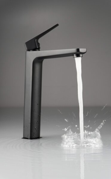 Deante Rubinetto monocomando per lavabo alto nero con ottone, montaggio verticale, ecologico, altezza 290 mm