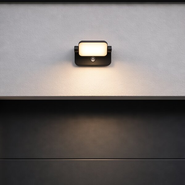Lampada da parete per esterni nera con LED orientabile con sensore di movimento - Kamile