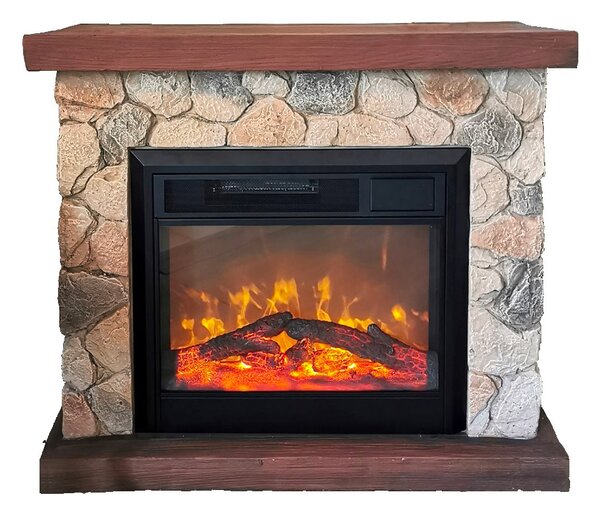 Camino Elettrico da Pavimento 90x80x30 cm Effetto Fiamma 1800W Sasso