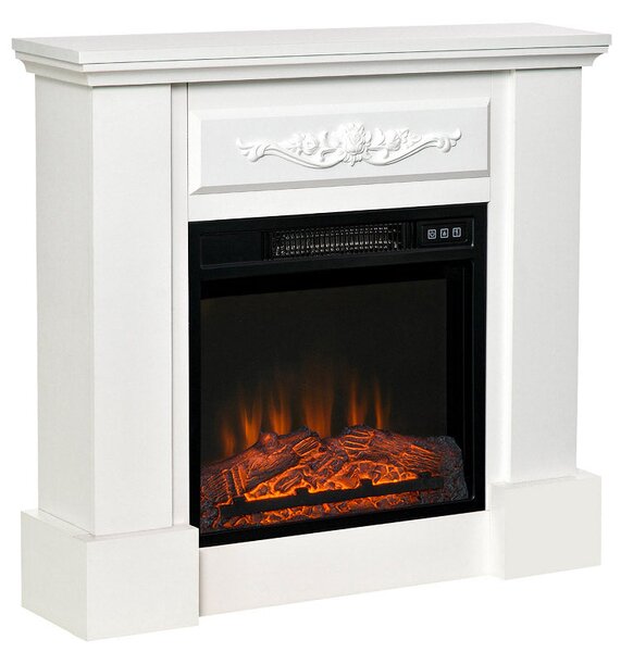 Camino Elettrico da Pavimento 81x29x76 cm Effetto Fiamma 2000W Versaille Bianco