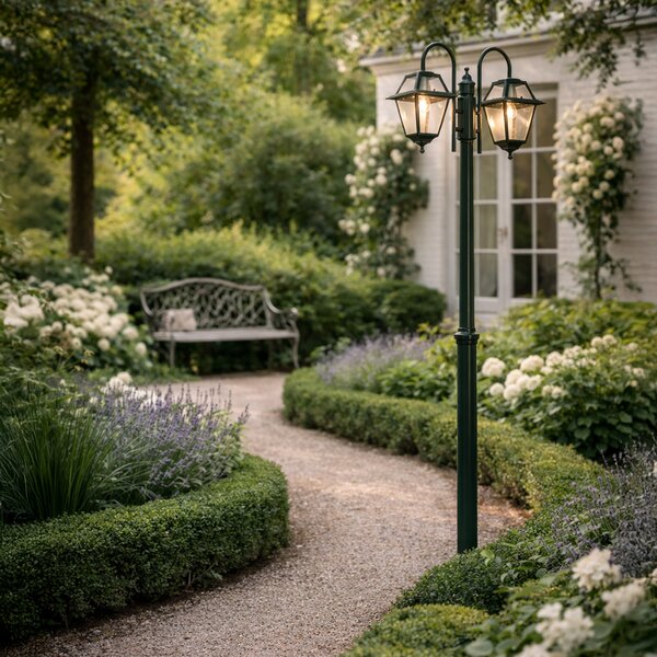 Lanterna da esterno classica verde scuro 235 cm 2 luci IP44 - Berta