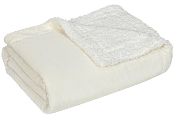 Coperta Double Face 203x152x0,5 cm in Flanella 220 GSM e Sherpa 260 GSM Crema